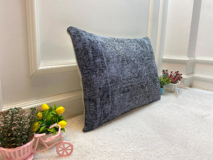 Gray Kilim Pillow Cover: Upcycled Vintage Rug, Handmade (16x24 in)