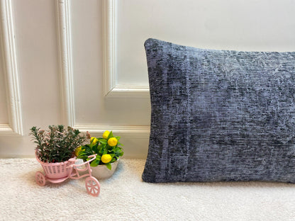 Gray Kilim Pillow Cover: Upcycled Vintage Rug, Handmade (16x24 in)