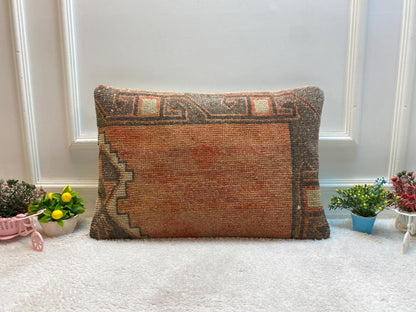 Handmade Wool Kilim Pillow Cover: Upcycled Anatolian Rug, 16x24 inc