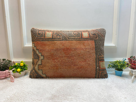 Handmade Wool Kilim Pillow Cover: Upcycled Anatolian Rug, 16x24 inc