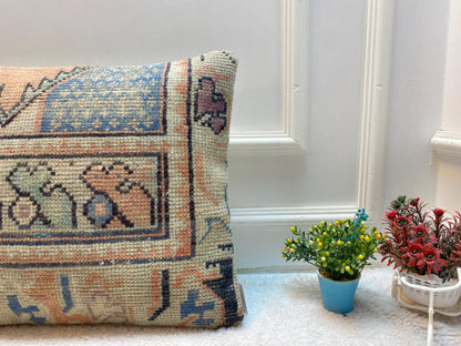 Floral Wool Lumbar Pillow Cover: Turkish Rug Pillow, 16x24 inch