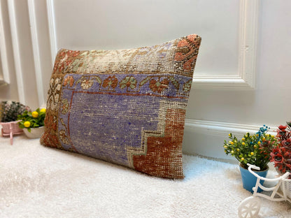 Vintage Turkish Rug Lumbar Pillow Cover: Handmade Kilim Pillow, 16x24 inch