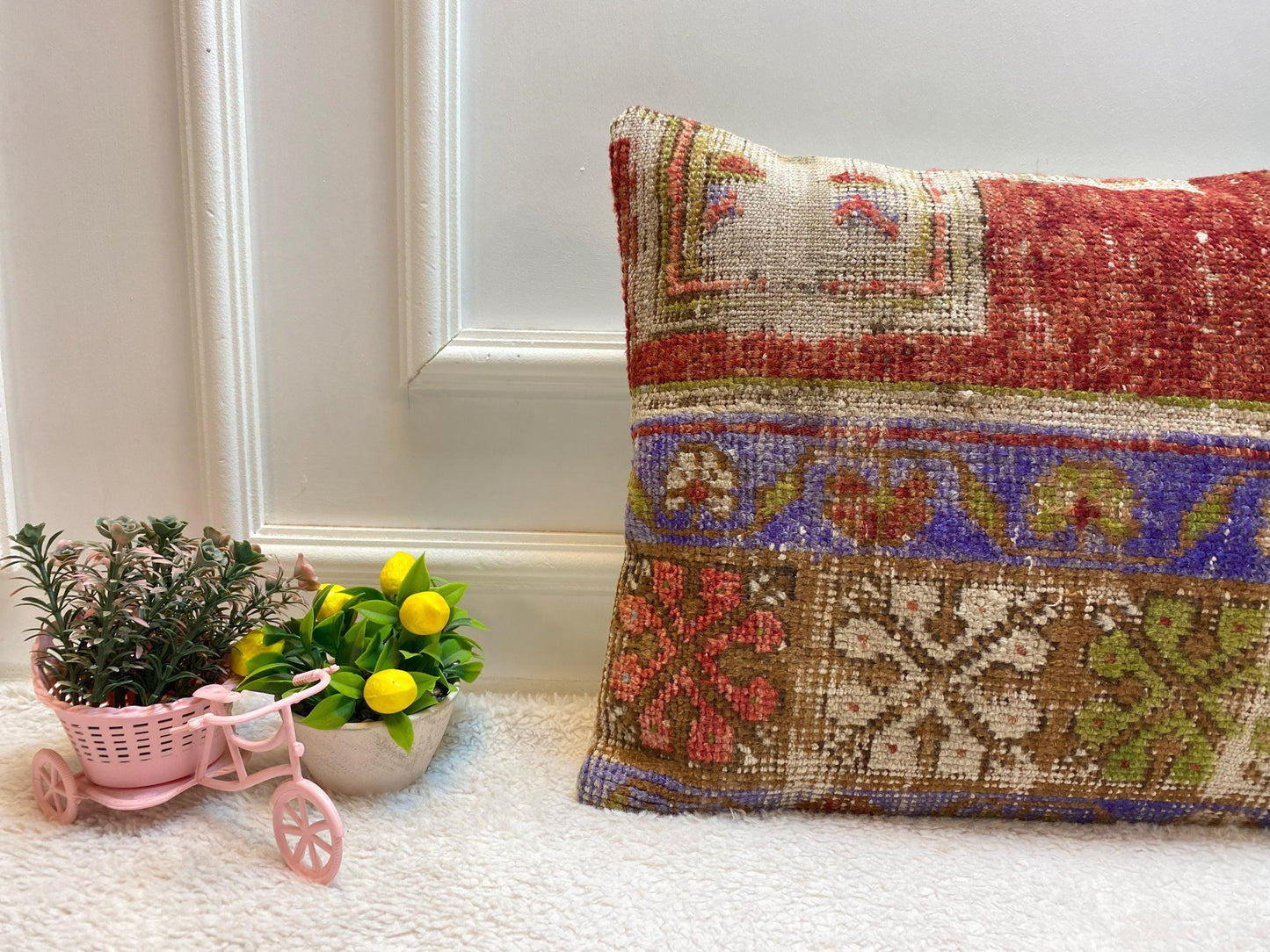 Geometric Turkish Rug Lumbar Pillow: Upcycled Wool, 16x24 inch