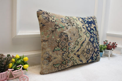 Handmade Kilim Lumbar Pillow Cover: Floral Woven Rug, 16x24 inch