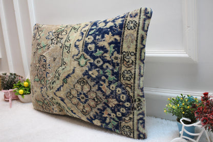 Handmade Kilim Lumbar Pillow Cover: Floral Woven Rug, 16x24 inch