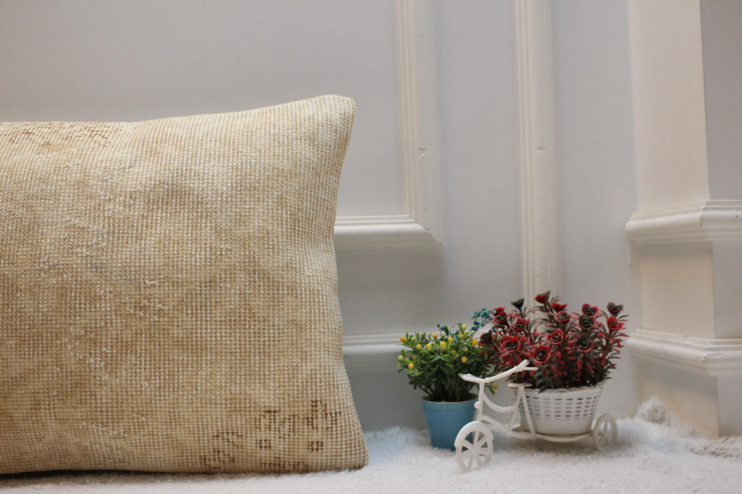 Handmade Kilim Lumbar Pillow Cover: Beige Brown Woven Rug, 16x24 inch