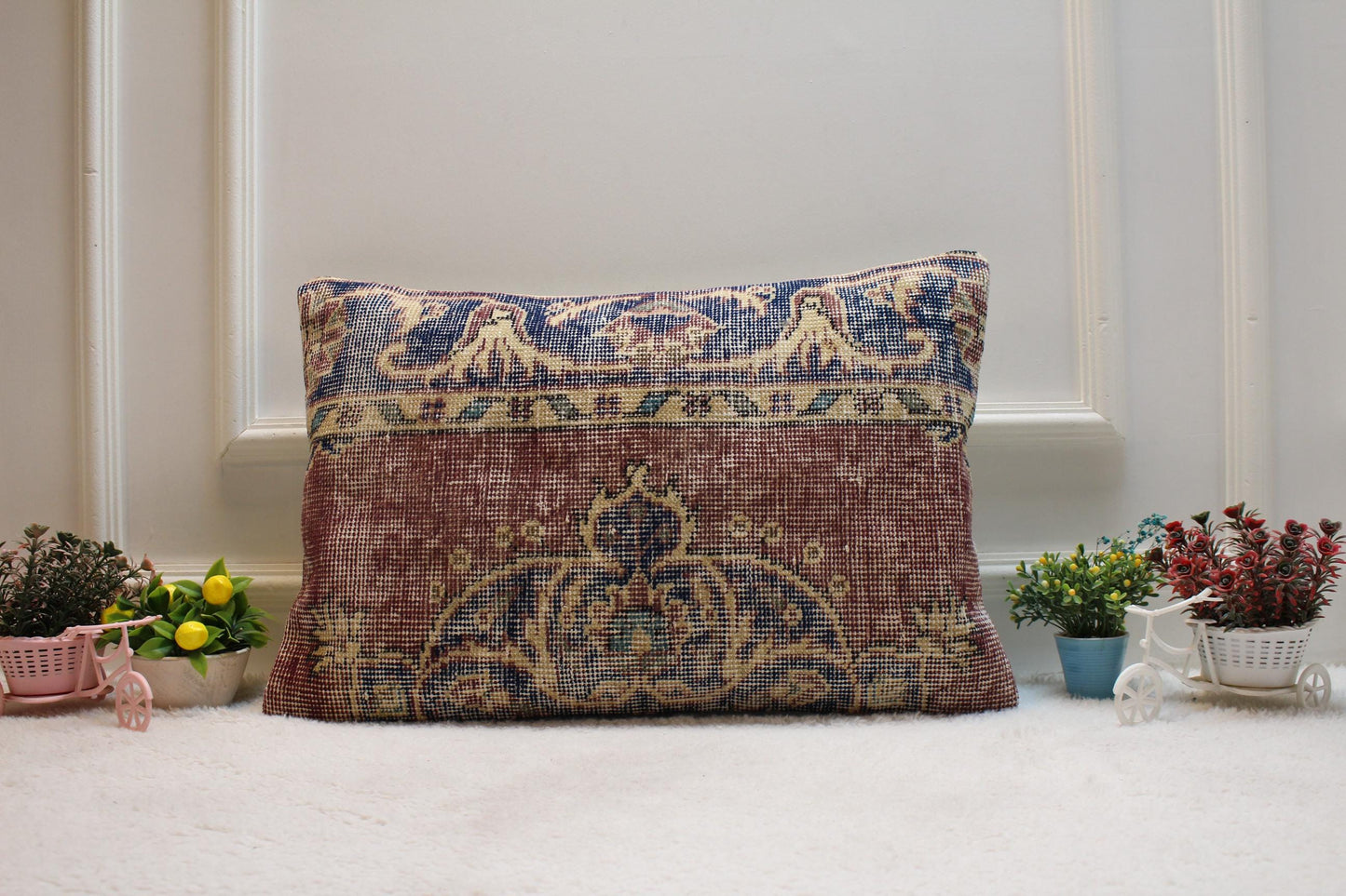 Handmade Turkish Kilim Pillow Cover: Upcycled Woven Rug, 16x24 inch