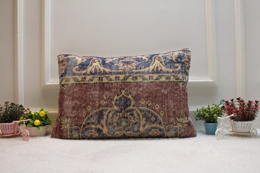 Handmade Turkish Kilim Pillow Cover: Upcycled Woven Rug, 16x24 inch
