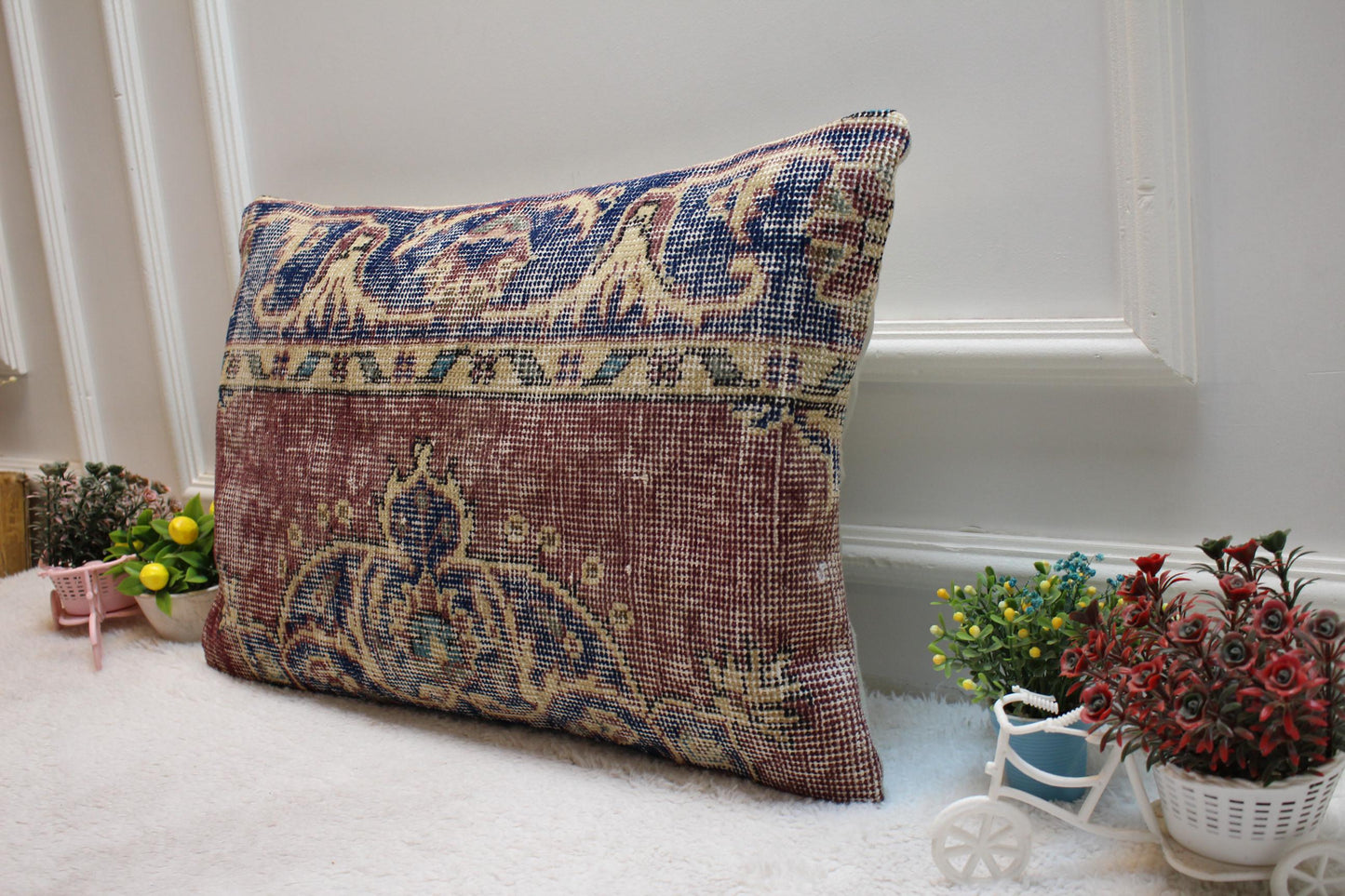 Handmade Turkish Kilim Pillow Cover: Upcycled Woven Rug, 16x24 inch