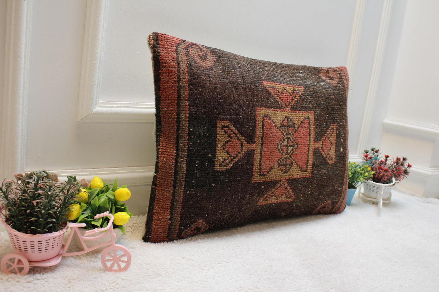 Ethnic Lumbar Pillow: Boho Rug Pillow Cover, 16x24 inch