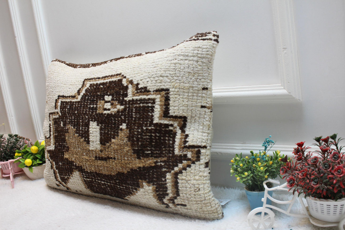 Handmade Kilim Lumbar Pillow Cover: Organic Wool Rug Pillow (16x24 inc)
