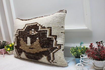 Handmade Kilim Lumbar Pillow Cover: Organic Wool Rug Pillow (16x24 inc)
