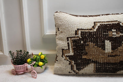 Handmade Kilim Lumbar Pillow Cover: Organic Wool Rug Pillow (16x24 inc)