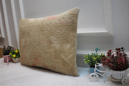 Handmade Brown Wool Lumbar Pillow Cover: Anatolian Rug Pillow (16x24 in)