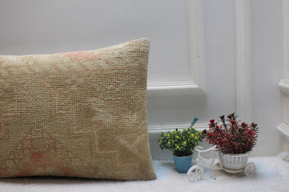Handmade Brown Wool Lumbar Pillow Cover: Anatolian Rug Pillow (16x24 in)