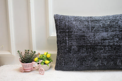 Gray Vintage Turkish Rug Lumbar Pillow Cover: 16x24 inch Wool Kilim Pillow