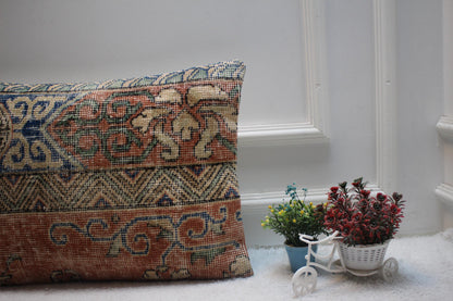 Ethnic Turkish Rug Lumbar Pillow Cover: Upcycled Kilim, 16x24 inch