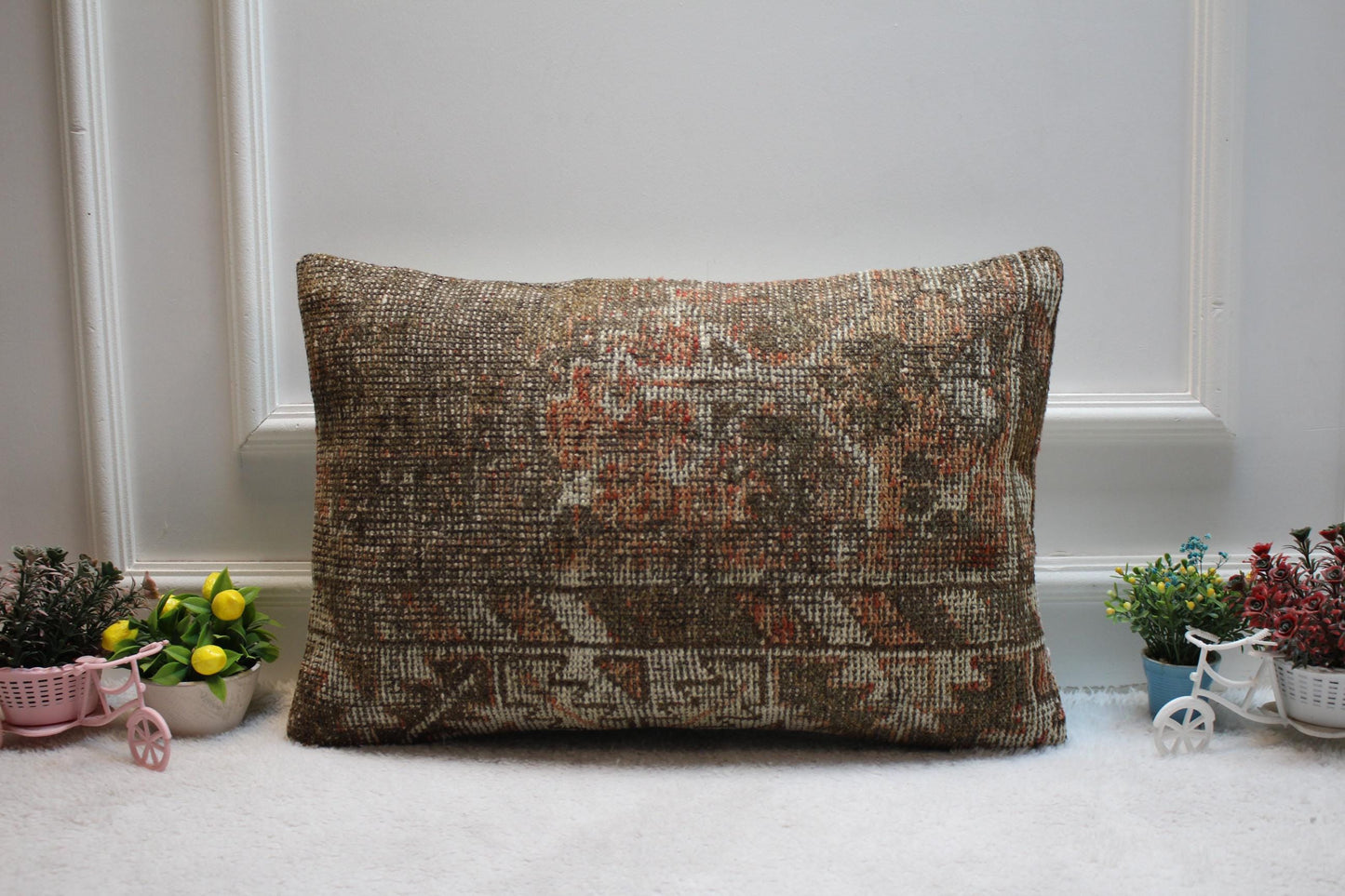 Handmade Kilim Pillow Cover: Brown Anatolian Rug Pillow, 16x24 inch