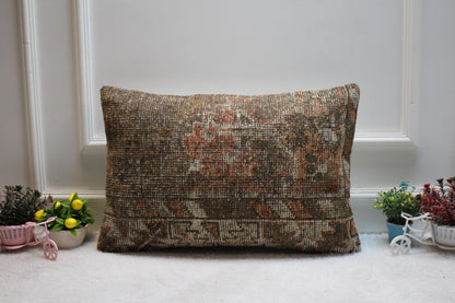 Handmade Kilim Pillow Cover: Brown Anatolian Rug Pillow, 16x24 inch