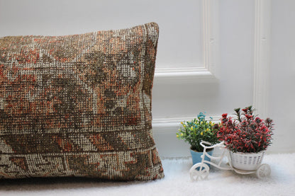 Handmade Kilim Pillow Cover: Brown Anatolian Rug Pillow, 16x24 inch