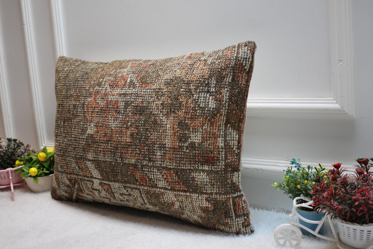 Handmade Kilim Pillow Cover: Brown Anatolian Rug Pillow, 16x24 inch