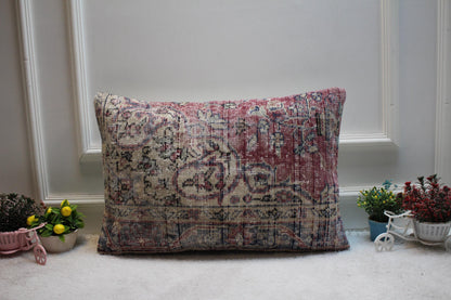 Handmade Kilim Lumbar Pillow Cover: Red Woven Rug, 16x24 inc