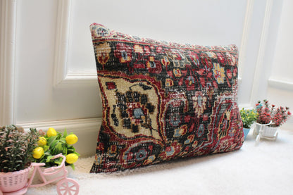 Handmade Kilim Lumbar Pillow Cover: Upcycled Woven Rug, Rustic Home Decor (16x24 in)