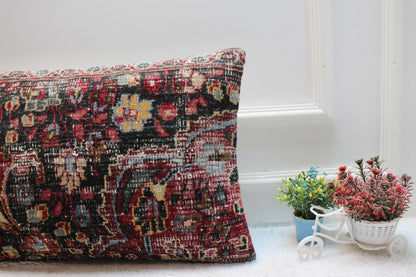 Handmade Kilim Lumbar Pillow Cover: Upcycled Woven Rug, Rustic Home Decor (16x24 in)