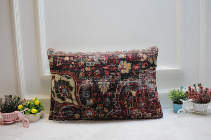 Handmade Kilim Lumbar Pillow Cover: Upcycled Woven Rug, Rustic Home Decor (16x24 in)