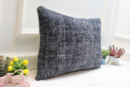 Gray Turkish Lumbar Pillow Cover: Vintage Rug Pillow, 16x24 inch