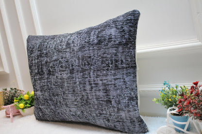 Gray Turkish Lumbar Pillow Cover: Vintage Rug Pillow, 16x24 inch