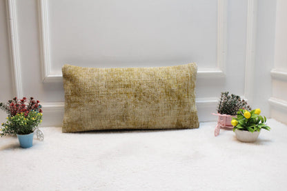 Handmade Kilim Lumbar Pillow Cover: Yellow Woven Rug, 12x24 inc