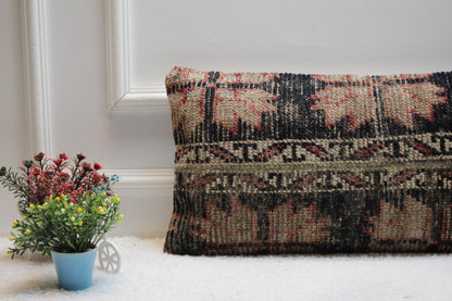 Handmade Kilim Lumbar Pillow Cover: Upcycled Woven Rug, 12x24 inc