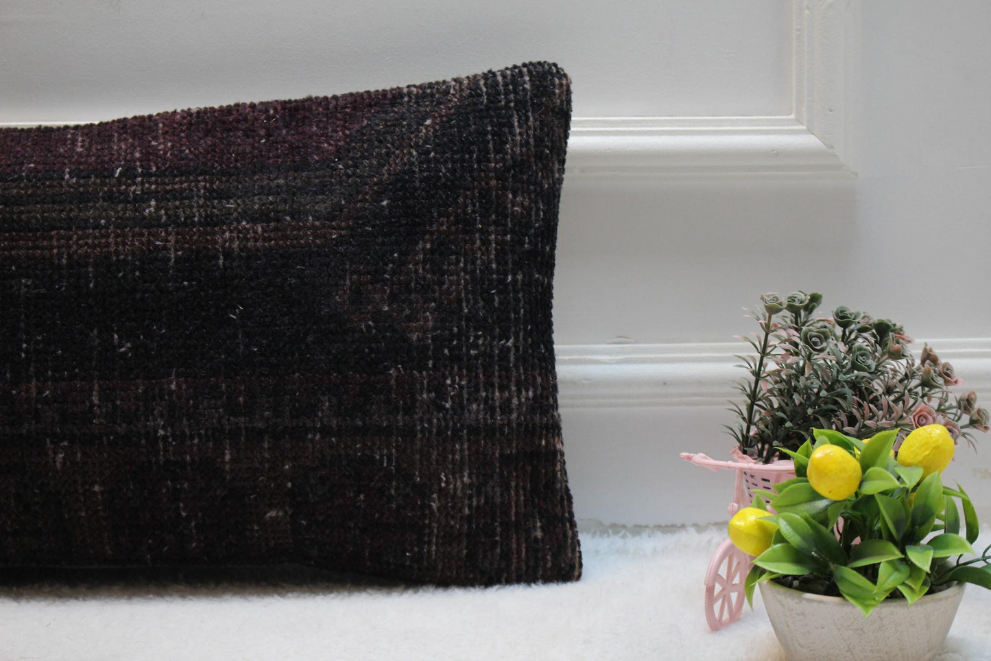 Black & Purple Vintage Turkish Rug Lumbar Pillow Cover (12x24 in)