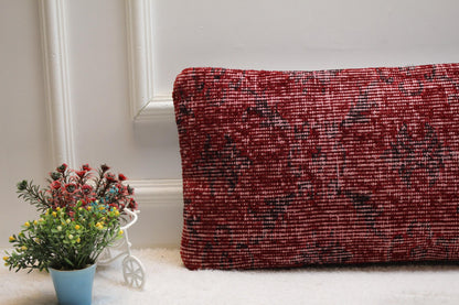 Handmade Red Kilim Lumbar Pillow Cover: Upcycled Woven Rug, 12x24 inc