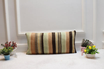 Striped Kilim Lumbar Pillow Cover: Handwoven Wool, 12x24 inch