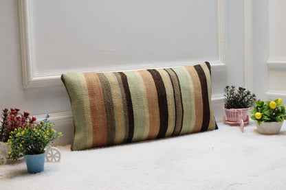 Striped Kilim Lumbar Pillow Cover: Handwoven Wool, 12x24 inch