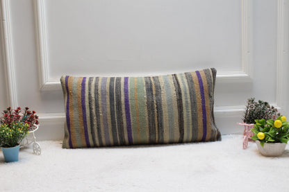 Striped Vintage Turkish Kilim Pillow Cover (12x24 inch)