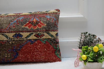 Handmade Floral Kilim Lumbar Pillow Cover: Upcycled Woven Rug (12x24 in)