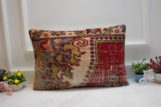 Handmade Turkish Rug Pillow Cover: Organic Wool Kilim, 16x24 inch