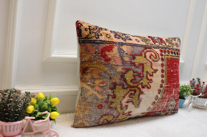 Handmade Turkish Rug Pillow Cover: Organic Wool Kilim, 16x24 inch