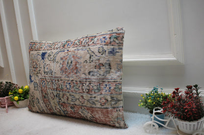 Vintage Turkish Rug Lumbar Pillow Cover: Upcycled Kilim Pillow Case (16x24 in)