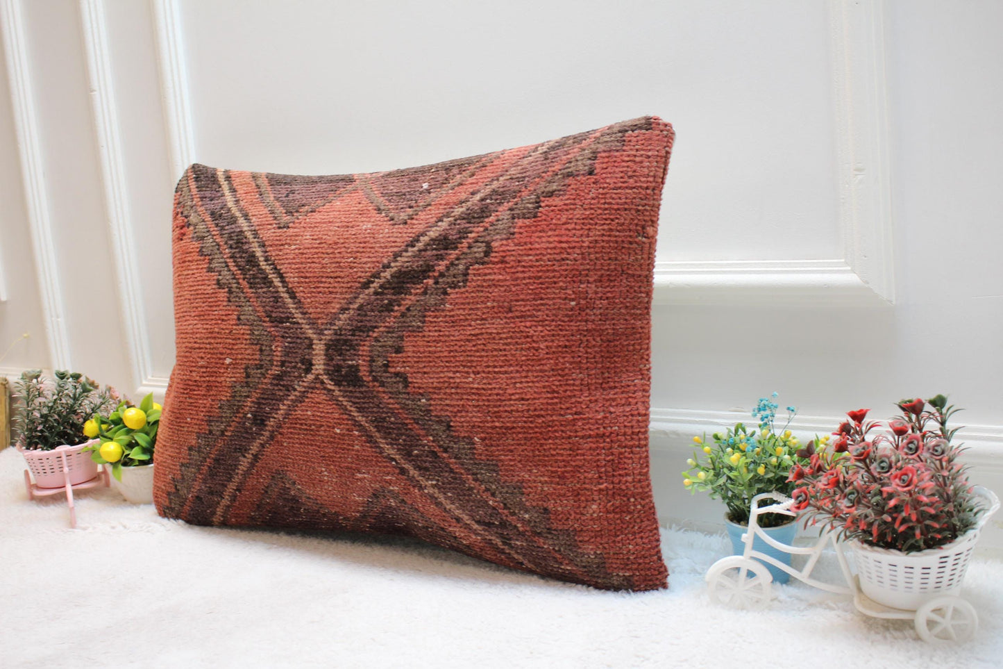 Handmade Kilim Lumbar Pillow Cover: Upcycled Turkish Wool Rug (16x24 inc)