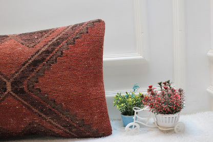 Handmade Kilim Lumbar Pillow Cover: Upcycled Turkish Wool Rug (16x24 inc)