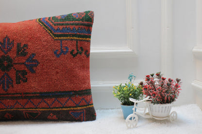 Floral Kilim Lumbar Pillow Cover: Vintage Woven Rug, 16x24 inch