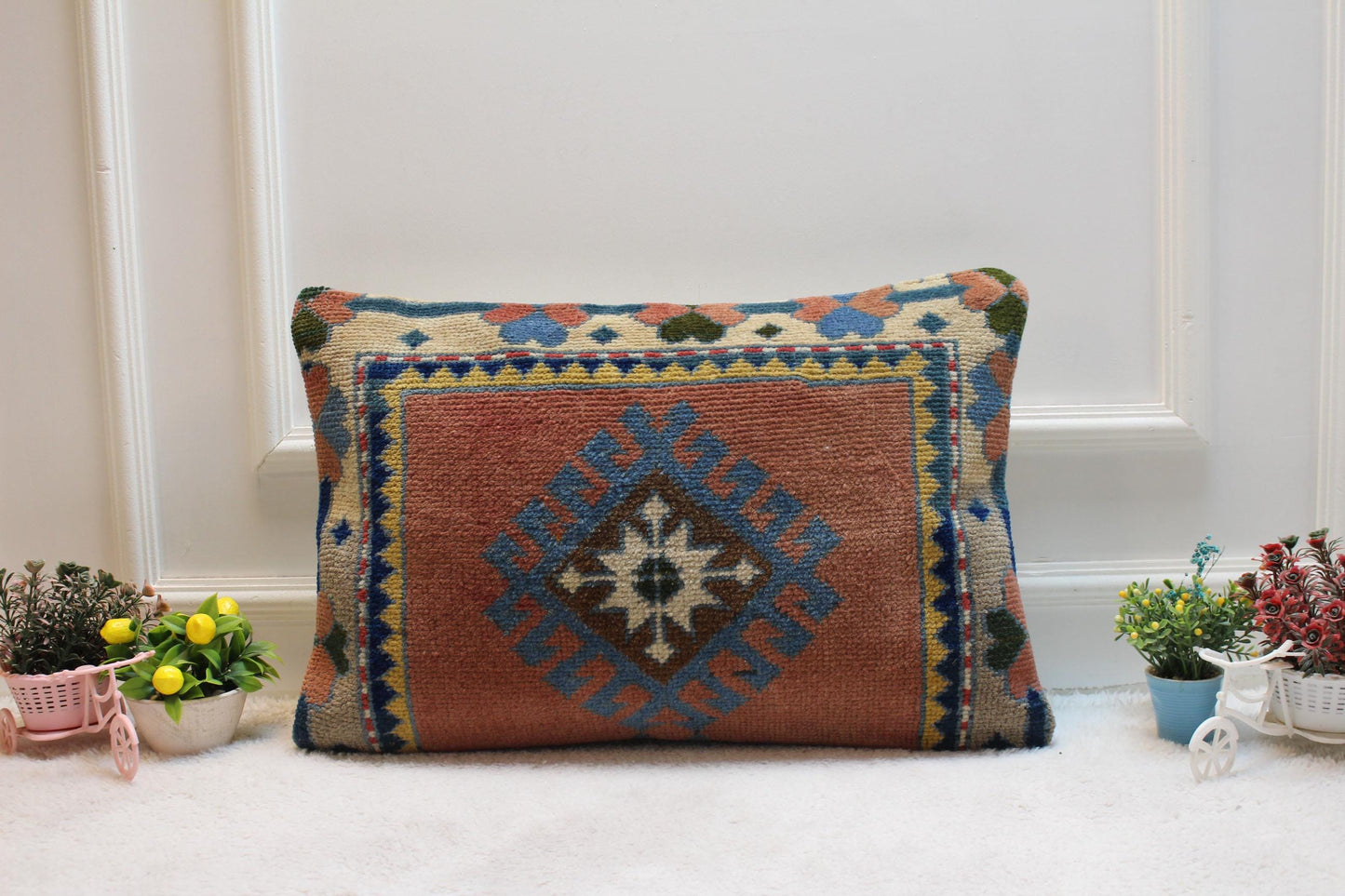 Geometric Kilim Lumbar Pillow Cover: Upcycled Woven Rug, 16x24 inch