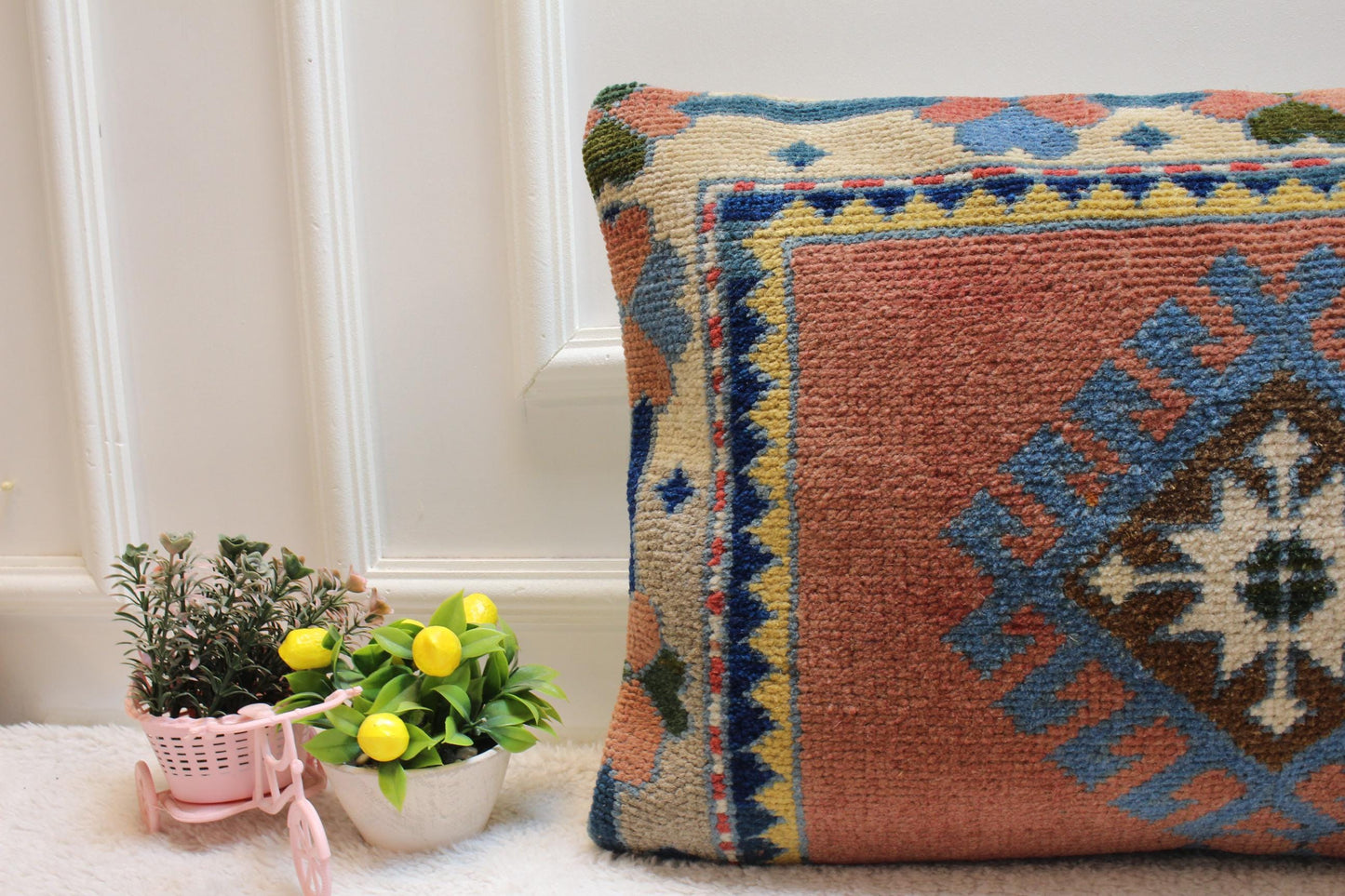 Geometric Kilim Lumbar Pillow Cover: Upcycled Woven Rug, 16x24 inch