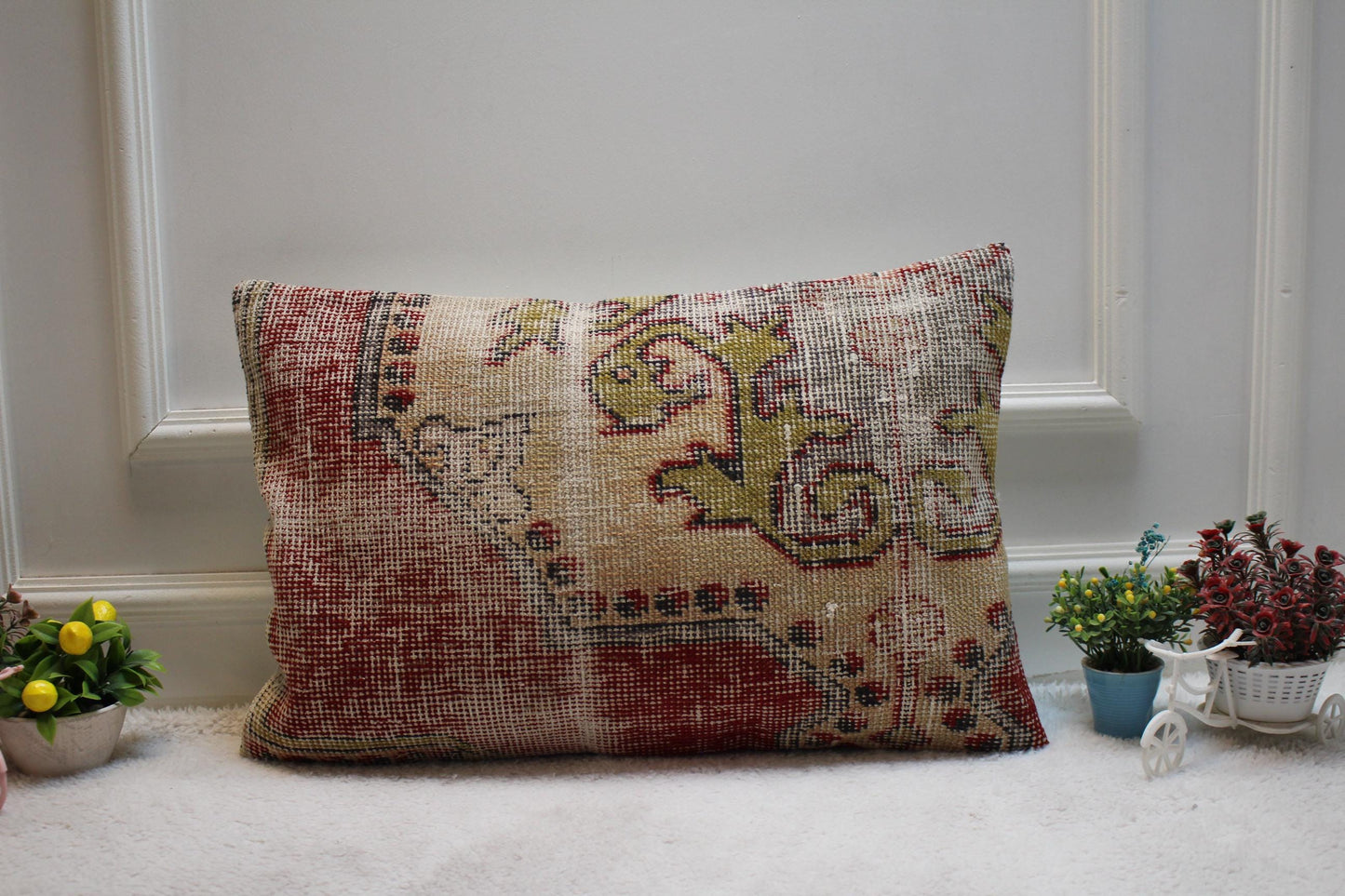 Handmade Turkish Rug Lumbar Pillow Cover: Faded Anatolian Kilim, 16x24 inch