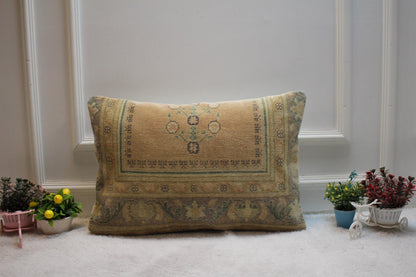Handmade Kilim Lumbar Pillow Cover: Orange Gray Woven Rug (16x24 in)