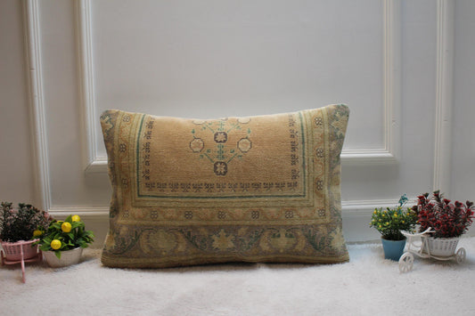 Handmade Kilim Lumbar Pillow Cover: Orange Gray Woven Rug (16x24 in)